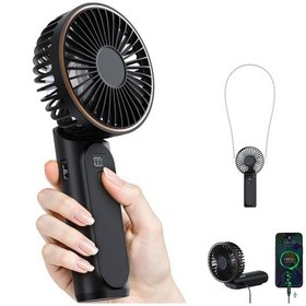 Resim Taşınabilir El Tipi Vantilatör, Şarj Edilebilir 3600mah, 180 Ayarlanabilir Siyah, 