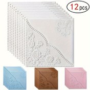 Resim 12 Adet 3D Çiçekli Vinil Duvar Kağıdı, Kendinden Yapışkanlı Soy ve Yapıştır Duvar Karoları, Çıkarılabilir Şekiller ve Çizgiler, Su Geçirmez Yalıtım, Doğrudan Uyumlu Duvar Kağıdı, PE Malzeme, Ev ve Ticari Kullanım İçin 
