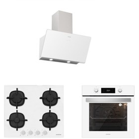 Resim Silverline Beyaz Cam Ankastre Set (3457 Soho 60 Beyaz+cs5427w01+bo6504w01) 