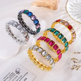 Resim Lüks Geometrik Kare Taşlı Bilezik - Kadınlar için Vintage Esintili Çinko Alaşım Bilezik, Partiler, Ziyafetler & Günlük Şıklık için Mükemmel 