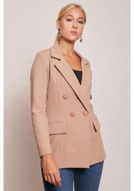 Resim Blazer Düğmeli Uzun Kol Şık Süs Cepli Ofis Ceket-Camel 