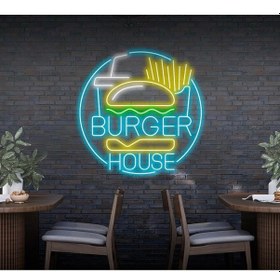 Resim Burger House Yazılı Ve Şekilli Neon Tabela Turkuaz 