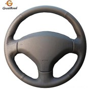 Resim Padalink Peugeot 308 & 408 El Dikişli Suni Deri Direksiyon Kılıfı - Gri İplikli 2007-2014 