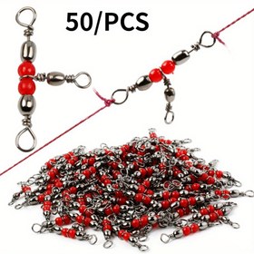 Resim 50 ADET T-Stil Ayrı Halka Balıkçılık Dönerleri Kırmızı Boncuklarla - 360° Dönüş, 0.8g/0.028oz, 16mm/0.62in, 30mm/1.18in, 5mm/0.19in, 4mm/0.15in 