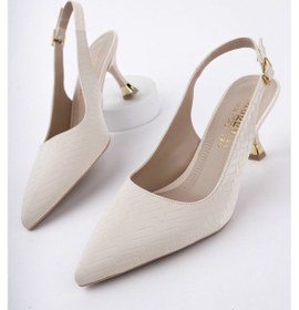 Resim Muggo Sung Sivri Burun Arkası Açık Günlük Klasik Kadın Topuklu Ayakkabı Ten 