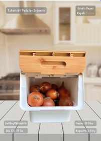 Resim Tekli Bambu-beyaz Tekerlekli Patateslik Soğanlık Oyuncak Kutusu Patates Soğan Sepeti Sebzelik 12 Lt Bambu-beyaz 