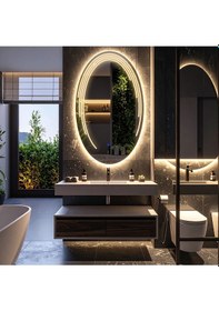 Resim Elliptika Günışığı Lazer Kumlamalı Lavabo & Banyo Aynası Dokunmatik Sensörlü 100 X 60 