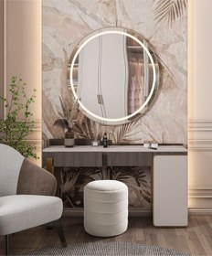 Resim Makyaj Masası Pufu - Beyaz Puf Havlu Kumaş - Dekoratif - Ayak Uzatma Pufu - Yuvarlak Puf-cnc Çizgili Beyaz 