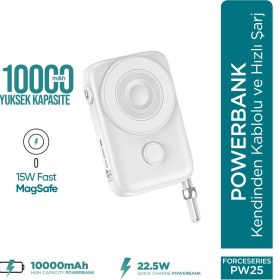 Resim Phixi Force PW25 10000mAh 22.5W Kendinden Kablolu MagSafe Powerbank - Kablosuz Mini Şarj Cihazı - Di 