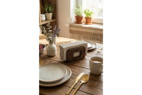 Resim Bel&Co Home Rustik Ahşap Yatay Peçetelik - Dekoratif Masa Üstü Sunum Standı (Ceviz) 