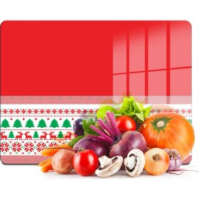 Resim Decovetro Cam Kesme Tahtası ve Sunumluk Ekose Dokuma Yılbaşı Desenli 30X40 cm 