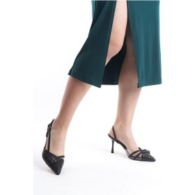Resim Preshley Kadın Arina Siyah Cilt 9 Cm İnce Topuklu Sivri Burunlu Yanları Acık Stiletto Siyah 