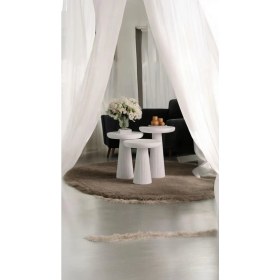 Resim Wood Wooden Mat Beyaz 3lü Set Mantar Yan Sehpa Fiskos Çiçeklik Decorative 