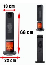 Resim Hoogar German 2701 L Grey OLED Şömineli Ekran Dijital Göstergeli Kule Tipi Seramik Fanlı Hızlı Isıtıcı 