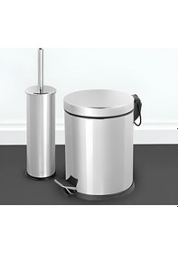 Resim Zethome Krom 2'li Banyo Seti Çöp Kovası-tuvalet Fırçası Krom 