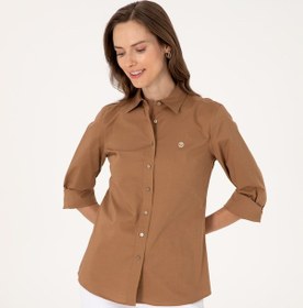Resim Pierre Cardin Kadın Camel Gömlek Desenli 50313589-vr015 CAMEL 