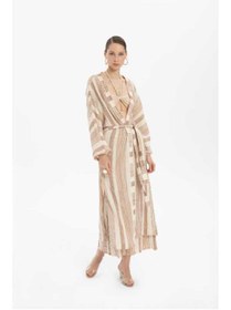 Resim İpekçi Otantik Çizgili Etamin Dokulu Kimono Kiremit 