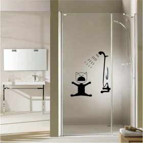 Resim GMWAX Duştan Korkan Kedicik Silüetli Dekoratif Banyo Duşakabin Özel Yeni Sticker, Çıkartma, Etiket 