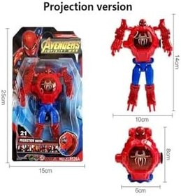 Resim Spiderman Örümcek Adam Projeksiyonlu Robota Dönüşen Çocuk Kol Saati Projektör Saat 