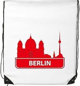 Resim DIYthinker Kadın Berlin Almanya Kırmızı Landmark Desen İpli Sırt Çantası İnce Çizgiler Alışveriş Yaratıcı Çanta Omuz Environ Tal Polyester Çanta, Çok renkli, One Size, sırt çantası 