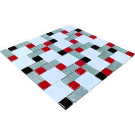 Resim Hobi ve Sanatsal Çalışmalar Için Beyaz, Kırmızı, Siyah, Gümüş Mix, 30X30CM. Fileli Kristal Mozaik. 