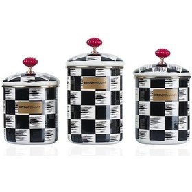 Resim Acar Qualita King Emaye 3 Parça Kavanoz Seti Büyük Boy Beyaz - Siyah 