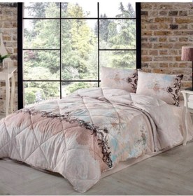 Resim Kristal Yorgan Seti + 2 Yastık Çift Kişilik Ipek Kahverengi Çok Renkli 