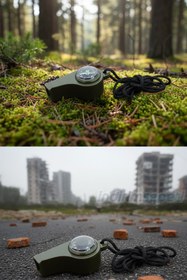 Resim Çok Fonksiyonlu Düdük Pusulalı Ve Dereceli Termometreli Düdük Avcı Askeri Düdük - Bekçi Düdüğü 