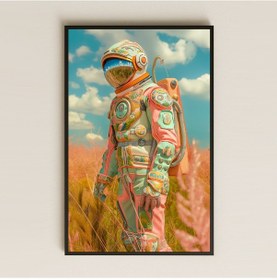 Resim Pastel Renkli Astronot Ve Çayır Manzaralı Dijital Sanat Pleksi Tablo 