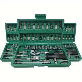 Resim 46 parça Profesyonel Ratchet Aracı Seti, Anahtar, Soket ve Tornavida Kombinasyon Kiti - Çok Fonksiyonlu Araba Tamir Aracı Seti, Tork Anahtarı, Tornavida ve Gereçli Bakım Araçları ile Donatılmış, Taşınabilir Araba Motosiklet için Uygun 