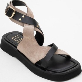 Resim Luvi Shoes Minnea Siyah Gri Süet Hakiki Deri Kadın Sandalet Siyah - Gri 
