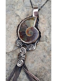 Resim Stoneage Jewellery Amonit Fosili Doğal Taş Tasarım Kadın Kolye Çok Renkli 