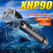 Resim XHP90 Profesyonel Su Altı Fener Işığı - Süper Parlak 3000-5000 Lüminöz Alevler, 26650 Pil ile Çalışır, Alüminyum Alaşım ile Parlatılmış Yüzey, Şnorkelle, Dalış, Gece Görüşü, Dalış Ekipmanı, Şık Silindirik Tasarım, Yüksek İntensite Aydınlatma 