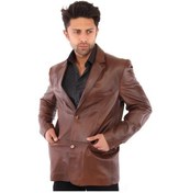 Resim Hakiki Kuzu Derisi Blazer Düğmeli Erkek Deri Ceket Kahverengi Kahverengi 