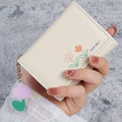 Resim Güzel Lale Kompakt Cüzdan – Şık Retro Kadın Minimalist Bozuk Para Cüzdanı, Kredi Kartı Yuvaları, Sentetik Deri, Çıtçıt Kapatma ve Cazibe Anahtarlık (Krem, Pembe, Yeşil), Mini Cüzdan 