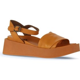 Resim Bueno Shoes Kadın Dolgu Topuklu Sandalet 5 cm Turuncu Deri Modeli Rahat Ve Şık 