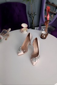 Resim LA CALZATURE Ten Deri 11cm Yan Şeffaf Yıldız Taşlı Topuklu Stiletto Kadın Ayakkabı 