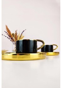 Resim Digithome Kosova Porselen 2 Kişilik Yaldızlı Kahve Fincan Takımı Siyah - İst-85 