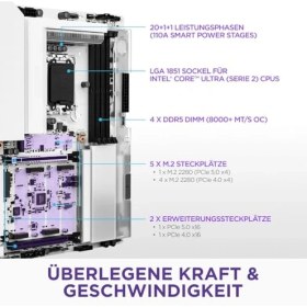 Resim Nzxt N9 Z890 - Core Ultra Için Intel Z890 Lga 1851 Atx Oyun Anakartı (Seri 2) - 20+1+1, Ddr5, 5x M.2, Pcıe 5.0, Wi-Fi 7, 5gbe, Thunderbolt 4 - Rgb, Tam Metal Kapak - Beyaz Pcb 