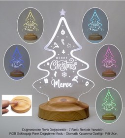 Resim Yılbaşı Çam Ağacı Dekoratif Led Lamba Yeni Yıl Hediyesi Gecelamba 