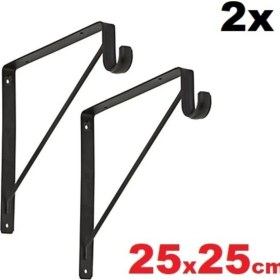 Resim Depolife Metal Braket Raf Tutucu Demiri Askılık Borusu Takılabilir Duvar Montajlı Siyah Renk 25X25CM. 