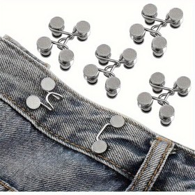 Resim 4 Düğme + 2 Çivili Kombin Seti Ayarlanabilir Kot Kemer Tokası - Dikişsiz Metal Kot Bağlantıları, Kadın Pantolon Kemer Sıkılaştırıcıları, Toka Bağlama Tasarımı, Evrensel Stil - Gümüş, Moda Aksesuarı|Ayarlanabilir Bel|Metalik Kaplama 