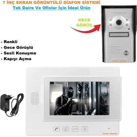 Resim Ucuzcu Market Kalite Görüntülü Diafon Sistemi 7 Inç Ekran Tek Daire ve Ofisler Için(Renkli+Sesli Konuşma+Kapıyı Açma) 