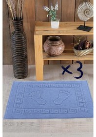 Resim 3'lü Ayak İzli Bukle Ayak Havlusu Seti 250 Gram - Paspas Banyo Seti 3 Adet Mavi 