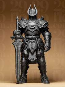 Resim shop Epik Kara Şövalye Figürü - Boynuzlu Zırh ve Büyük Kılıç (PLA) 