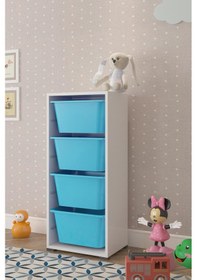 Resim Oyuncak Dolabı Mavi 4 Derin Sepetli Mavi 