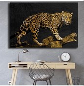 Resim Kaplan Siyah Zeminde Gold Tonlu Kanvas Tablo 