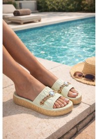 Resim Nazar Boncuğu Detayıyla Işıldayan Yaz Terliği Yeşil 