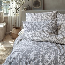 Resim Classy Koyu Gri Geometrik Zincir Desenli %100 Pamuklu Nevresim Seti - Battal Boy / Gri 