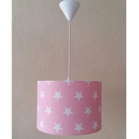 Resim Onay Pembe Yıldızlı 2.li Set M-808 Kumaş Kaplama Genç ve Çocuk Odası Avize ve Abajur Takımı 